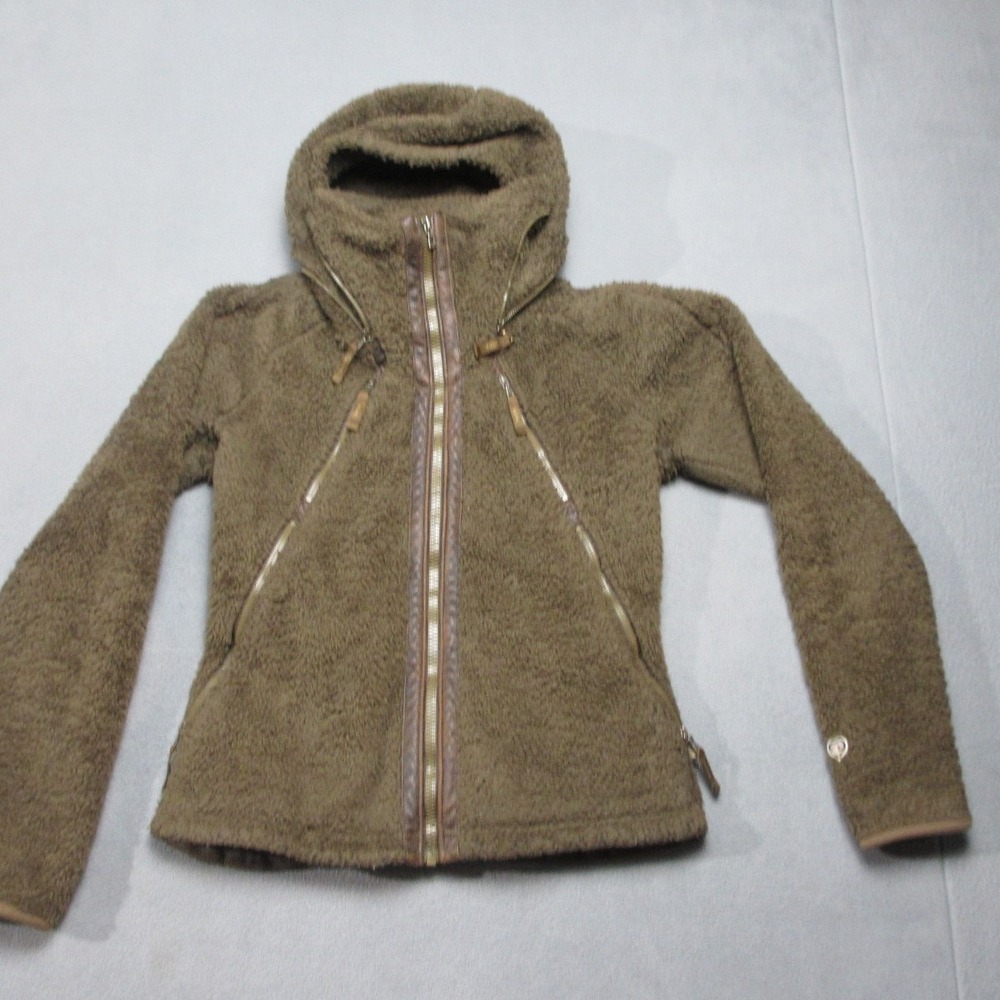 Kuhl Jacket Womens Brown Medium Leather Accent Trim Avina Flight Fleece Hooded